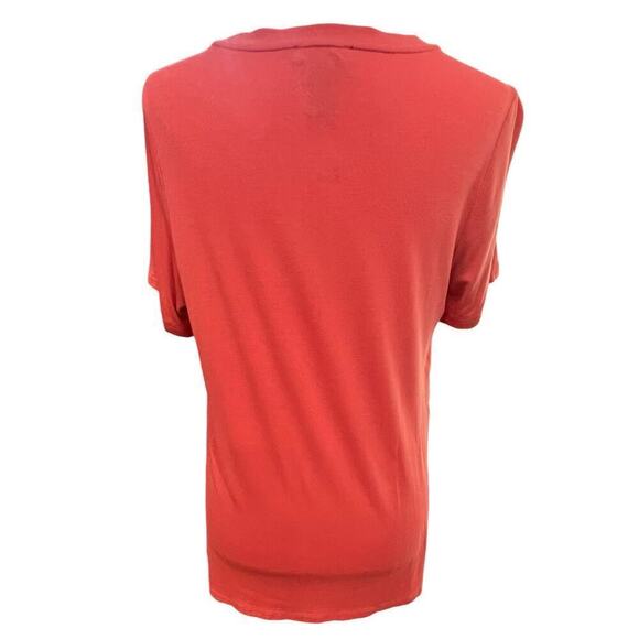 RXB Lace Overlay Blouse, Short Sleeve, Relaxed Fit, Spiced Coral, size Medium - Picture 3 of 9